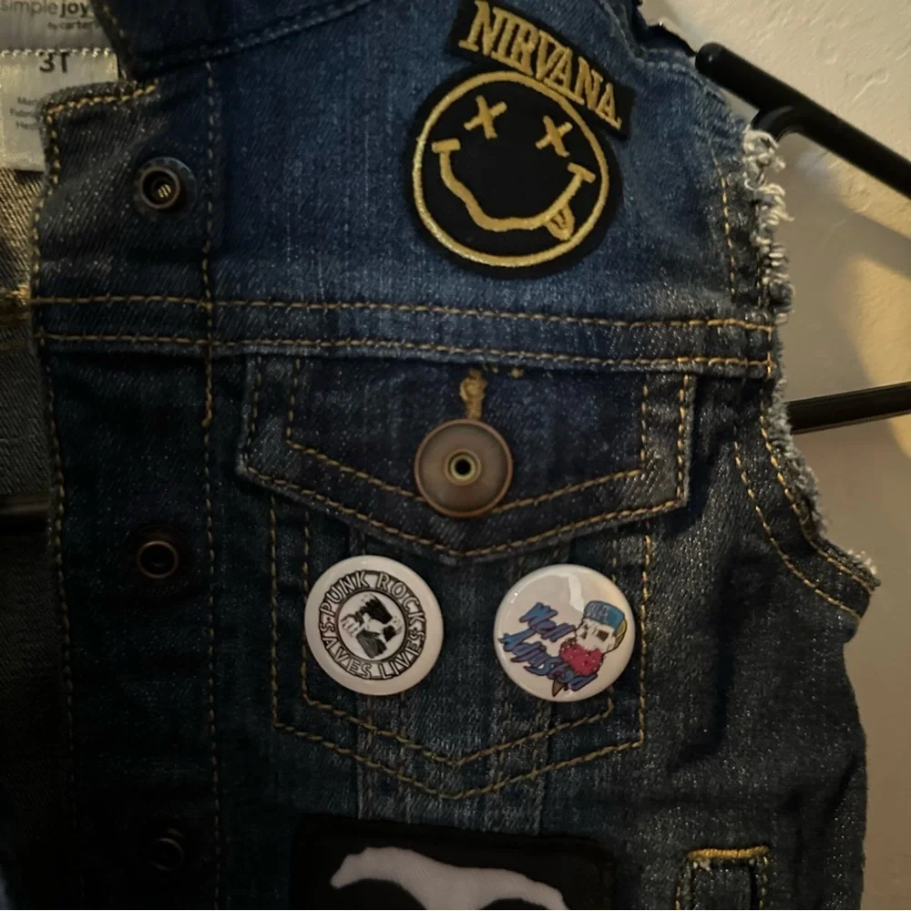 Custom Punk Rock Patchwork Studded Toddler Denim Jean Vest